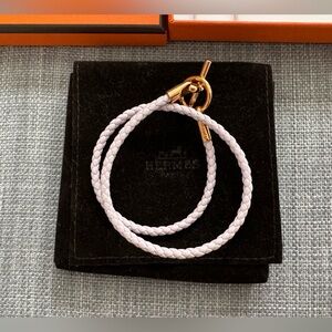 Hermes Glenan Double Tour Bracelet Mauve Pale with Rose Gold Hardware, Size T1